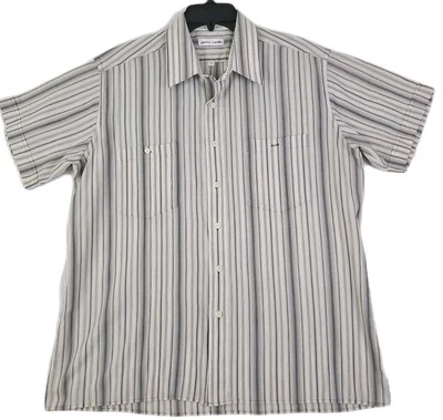 Pierre Cardin ~Men's Size L~ Gray Striped Cotton Blend Short Sleeve Shirt. - Image 1 of 4