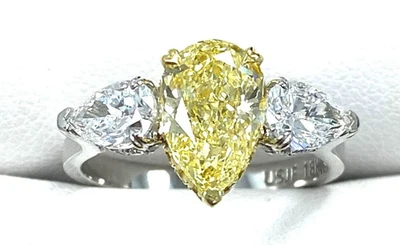 6.60Ct Pear Cut Lab Grown Fancy Vivid Yellow Diamond Hidden Halo Ring 14k Gold - Image 1 of 4