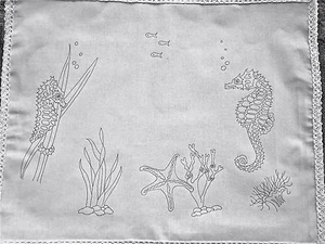 Ready to embroider Tray Cloth Seahorse Design 100% cotton with Lace edge CSOO78 - Picture 1 of 1