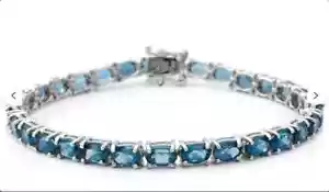 Charms London Bracciale Tennis Topazio Blu Ovale 7*5 Halo in Argento Sterling 925 - Foto 1 di 2