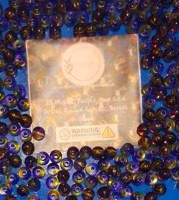 PURPLE AND GOLD DETAIL ROUND BEADS 8MM BRACELET JEWELLERY FREE POSTAGE - Image 1 of 4