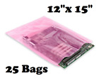 New Lot of 25 Anti-static Bags 12' x 15' 2 Mil Pink Plastic Bag Open End Large 