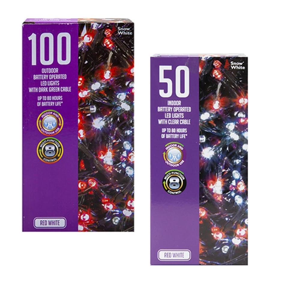 100 LED Multi Action Christmas TREE Battery Lights - Red and White 50 or 100 - Image 1 of 1