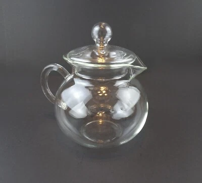 Vintage Tea Pot Hand Blown Clear Glass with Handle Vented Lid Farmhouse Decor... - Image 1 of 4