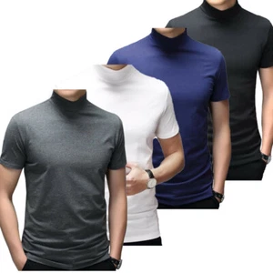 Men Stretch Slim Fit T-Shirt Short Sleeve Pullover Tee Lightweight Mock Neck Top - Picture 1 of 42