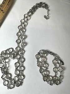 Ann Taylor Necklace Bezel Crystal Rivoli Station and Bracelet Clear Z - Picture 1 of 5