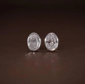 1.60 Ct Oval Cut Diamond Solitaire Wedding Stud Earrings 14K White Gold Finish - Picture 1 of 7