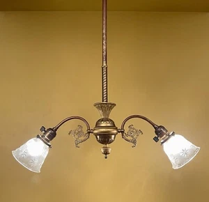 Vintage Beleuchtung exquisit um 1900 2 Schirm Pendelleuchte - Bild 1 von 7