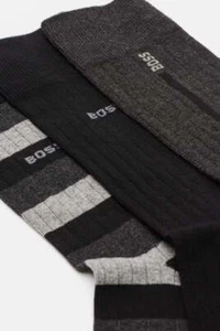 Paquete de 3 calcetines Boss Fine Rib Crew - negros/grises/carbón - Imagen 1 de 6