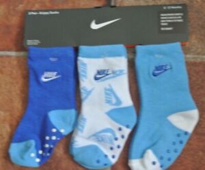 Nike Baby Boys Socks 3 Pairs Grip Grippy Size 12-24  Months Blue White New