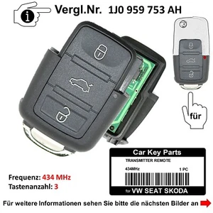 Chiave telecomando per VW Golf V Jetta Eos Touran Caddy Passat Polo Maggiolino - Foto 1 di 5