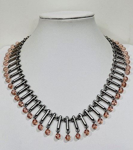 Collana pendente perle rosa tono argento opaco vintage firmata Givenchy 16”+3” Ext