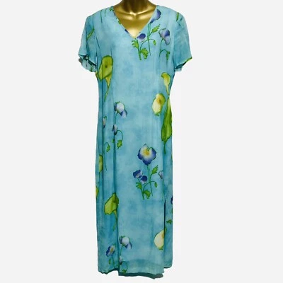 Maxi Vestido Floral Azul De Colección Años 80 - 90 Peso Ligero Rayón Hecho en EE. UU. Talla 8 P Foto 1 de 4