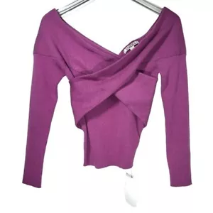 NUEVO Suéter cruzado tejido acanalado mezcla lana talla M Snidel en magenta - Imagen 1 de 9