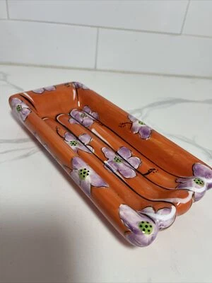 Saboneteira de cerâmica hibisco descanso colher laranja C.A. Moderno contemporâneo estampado - Imagem 1 de 4