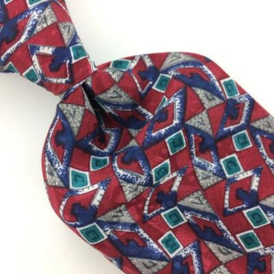 LINEA MODA TIE RED Blue Green GEOMETRIC Shapes Silk Necktie Mens Ties I11-660 - Image 1 of 3