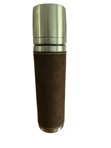 Vintage 2004 Starbucks Barista Stainless Thermos Brown Leather Sleeve 12 oz - Picture 1 of 7