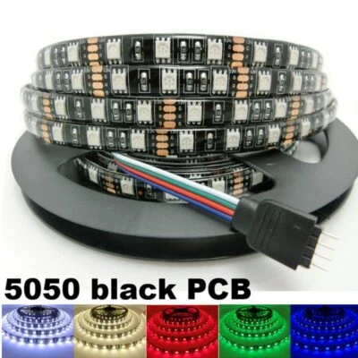 DC 12V LED Strip 5050 SMD 60LEDs/M Black PCB Board Flexible LED Light F TV - Image 1 of 4