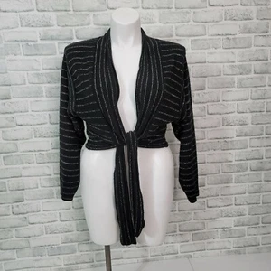 Lane Bryant Plus Size 14/16 Black Metallic Striped Long Sleeve Tie Front Shrug - Picture 1 of 5
