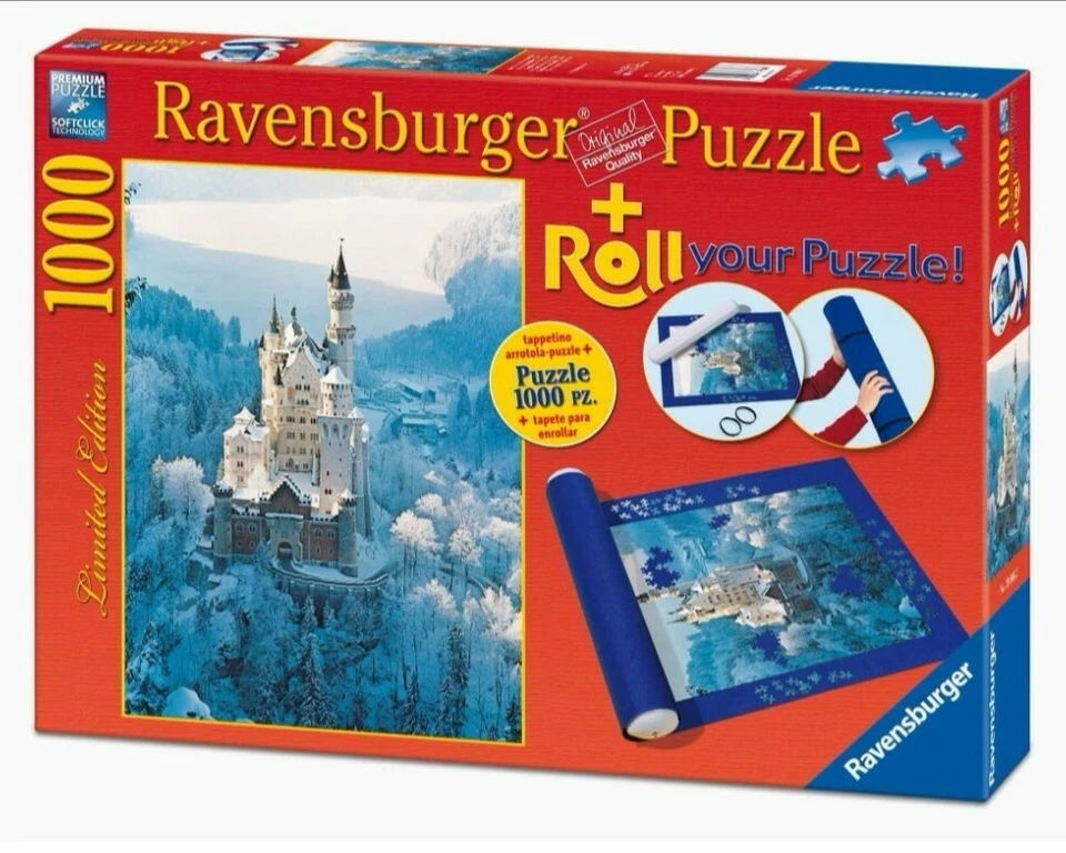 RAVENSBURGER PUZZLE 1000 PZ + ROLL  CASTELLO DI NEUSCHWANSTEIN D'INVERNO 19908 2 - Immagine 1 di 4