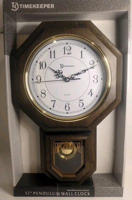 Essex Westminster Chime Faux Wood Pendulum Wall Clock 17.5" x 11.25" Walnut - Image 1 of 3