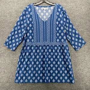 J Jill Dress Womens L Blue Floral Shift V-Neck Boho Peasant Cottagecore Hippie - Picture 1 of 10