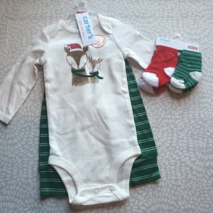 Carters Weihnachten Rentier 2-teiliges Set Body und Hose Größe 6M NEU mit GRATIS Socken - Bild 1 von 8