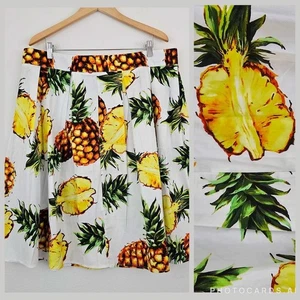 Mujer Talla 3X Falda Columpio Plisada Estampado Piña Tropical Mezcla Algodón Retro Nueva con Etiquetas - Imagen 1 de 11