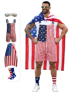 American Flag Overalls Men,4th of July Cape,USA Sunglasses,Patriotic Socks,4 ... - Picture 1 of 7
