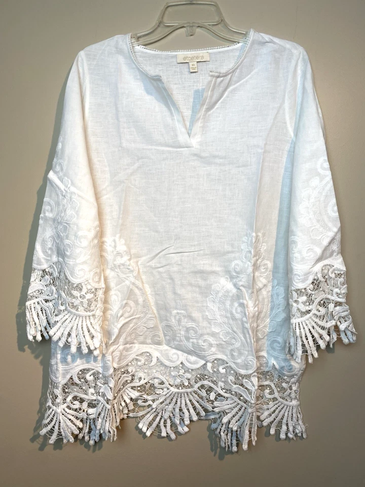 Top túnica Etcetera talla 10 color crema lino encaje ribete Foto 1 de 4