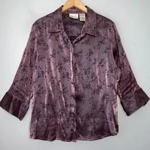 Vtg Y2K Size XL Metallic Purple Floral Button Up Shirt Dark Romantic Whimsigoth - Picture 1 of 8