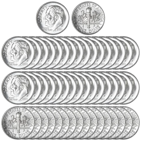 2021 P Roosevelt Dime BU Roll 50 US Mint Coin Lot Cover