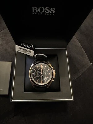 BRAND NEW BOSS DRIVERS HB1513092 ROSE GOLD AND BLACK LEATHER STRAP MENS WATCH - Image 1 of 3