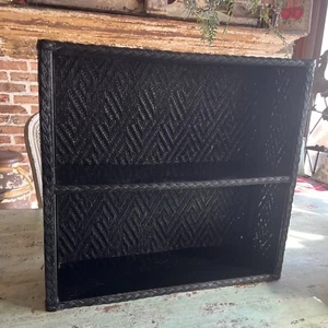 Vintage Mid Century Wicker Shelf Wall Hung or Free Standing Black 2 Shelf - Picture 1 of 7