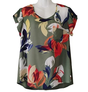 Luxology Floral Short Sleeve Top Blouse Officewear Casual. Women's Size L - Picture 1 of 9