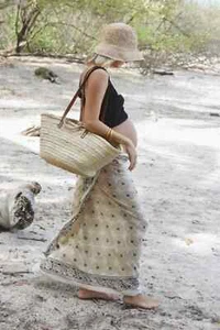 Hand Block Printed Cotton Sarong Long Scarf Cover up Beach Wrap Pareo SoftFabric - Picture 1 of 9