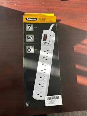 NEW Fellowes CRC99004 Surge Protector 7 Outlets 6' Cord 840 840 Joules - Image 1 of 3