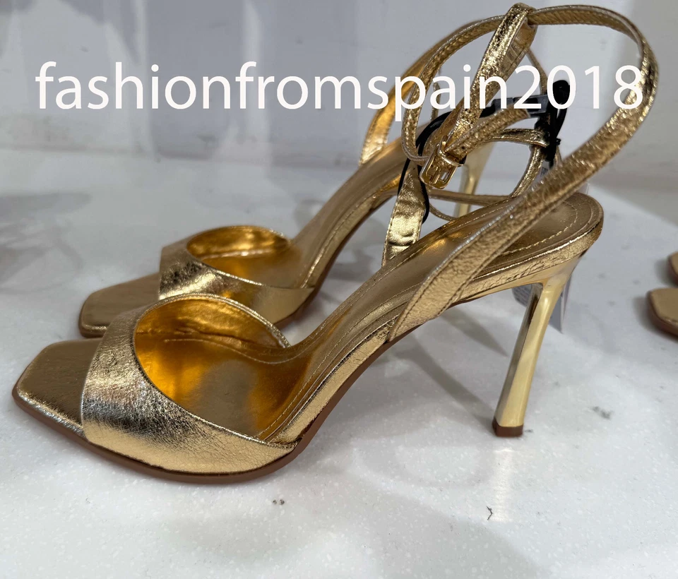 ZARA NEW WOMAN STRAPPY PATENT EFFECT HEELED SANDALS SHOES GOLD 2372/510/091 - Image 1 of 1