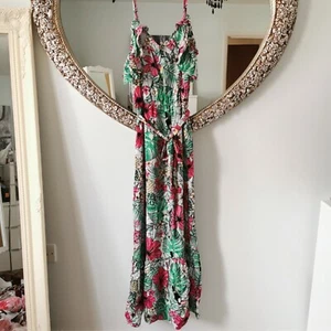 Red Herring Green Floral Print V-neck Full Length ruffle Dress Size 10 - Picture 1 of 5