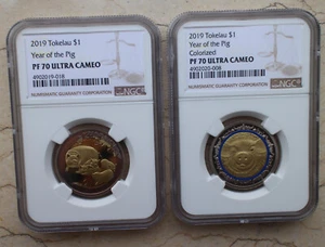 A Pair of NGC PF70 UC Tokelau 2019 Lunar Year Series Coins - Pig - Picture 1 of 6
