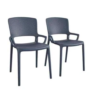 Navy Stackable Plastic Outdoor Lounge Chair (2-Pack) - Picture 1 of 6