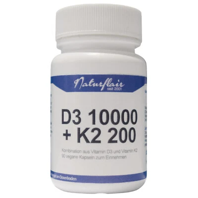 Vitamin D3 10.000 I.E + Vitamin K2 200 mcg MK7 alle 10 Tage 1 Kapsel 10000 IE - Bild 1 von 4