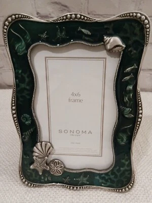 Marco de fotos Sonoma de 4"x6", bajo el mar, borde de metal esmaltado verde azulado, *DEFECTUOSO Foto 1 de 4