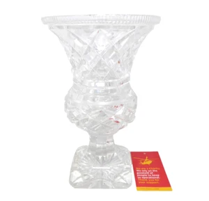 Vintage Cut Glass Vase Etched Glass 23cm X 14.5cm E2 - Picture 1 of 8