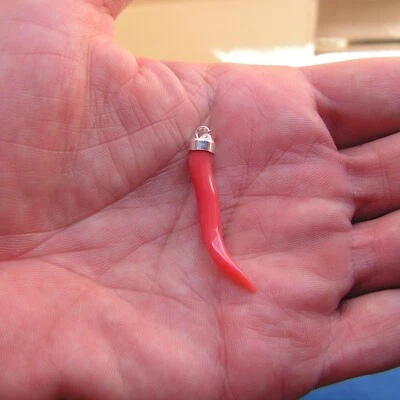lucky charm amulet Neapolitan cornicello - real red marine coral - Image 1 of 4