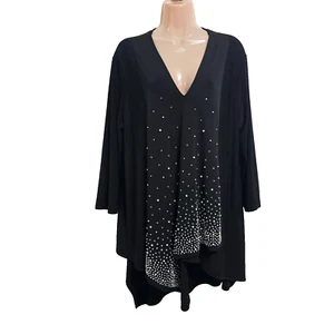 Joseph Ribkoff Embellished Asymmetrical Top Blouse Women Size 16 Black - Picture 1 of 13