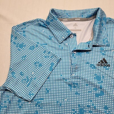 New Adidas Golf Polo Shirt Mens Small Blue Check Camo Ultimate 365 Polyester - Image 1 of 4