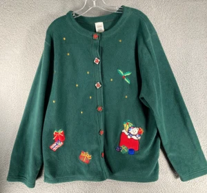 Premier Sweatshirt Women's Plus 16W Green Christmas Embroidered Fleece Sweater - Picture 1 of 11