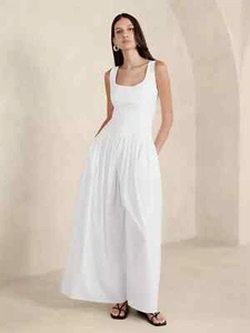 Mono de popelina plisado Banana Republic Ness NUEVO - 4 PETITE blanco #882368 - Imagen 1 de 7