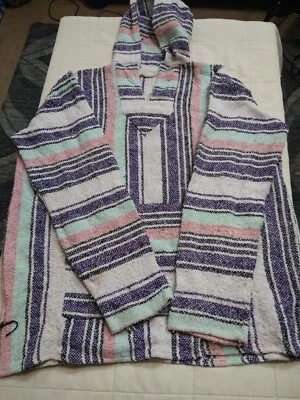 Iguana Jack Women's XXL Pullover Woven Hoodie Kangaroo Pocket Baja Poncho Top - Image 1 of 4